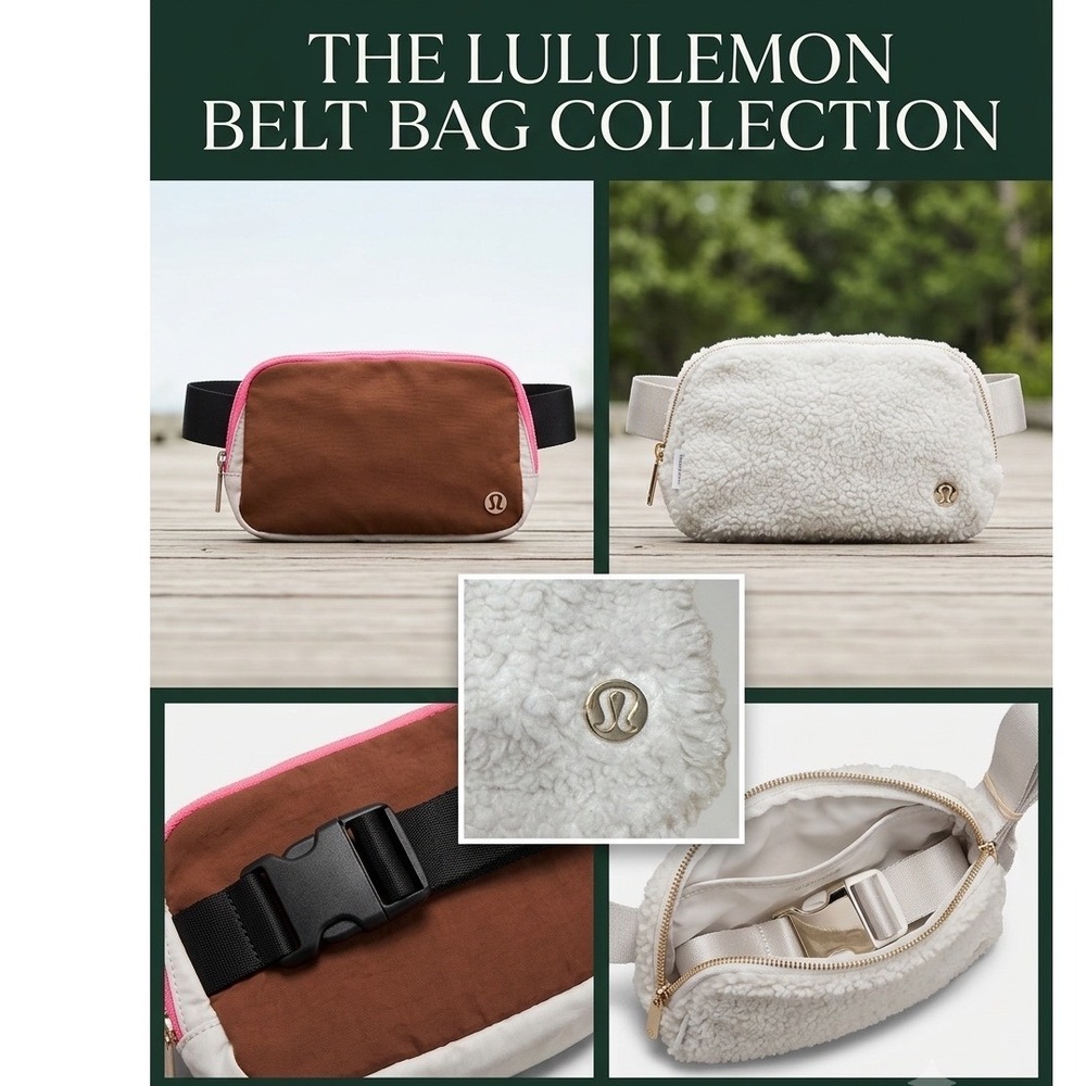 Lululemon Everywhere Belt Bag Lot of 2 Fleece Sherpa White & Brown Pink